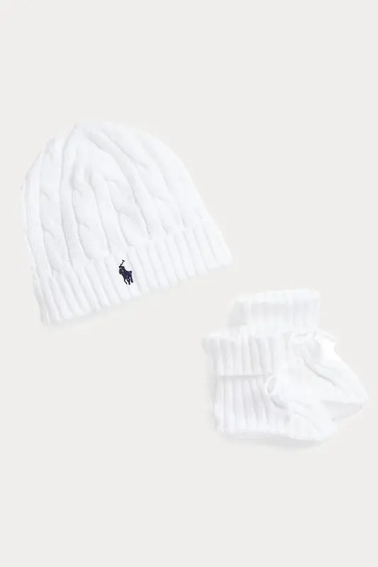 Polo Ralph Lauren Kids 6-9 Aylık Unisex Bebek Saç Örgü Bere Patik Set