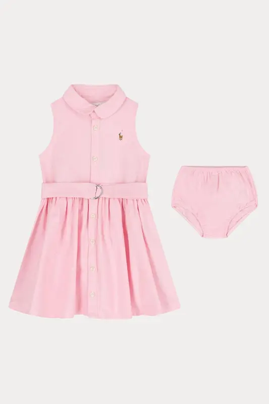 Polo Ralph Lauren Kids 9-12 Aylık Kız Bebek Kemerli Şortlu Gömlek Elbise