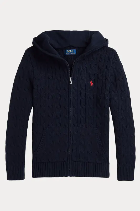 Polo Ralph Lauren Kids S-L Beden Unisex Çocuk Saç Örgü Kapüşonlu Triko Ceket