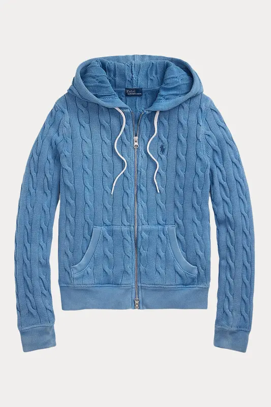 Polo Ralph Lauren Relaxed Fit Kapüşonlu Saç Örgü Triko Ceket