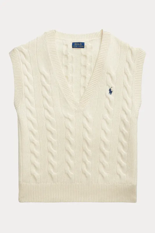 Polo Ralph Lauren Relaxed Fit V Yaka Saç Örgü Kaşmir Yün Triko