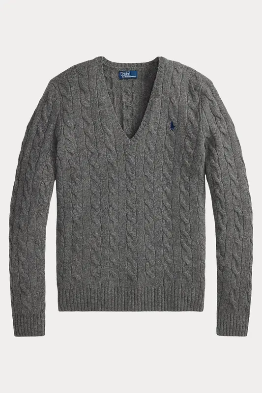 Polo Ralph Lauren Slim Fit V Yaka Saç Örgü Kaşmir Yün Triko