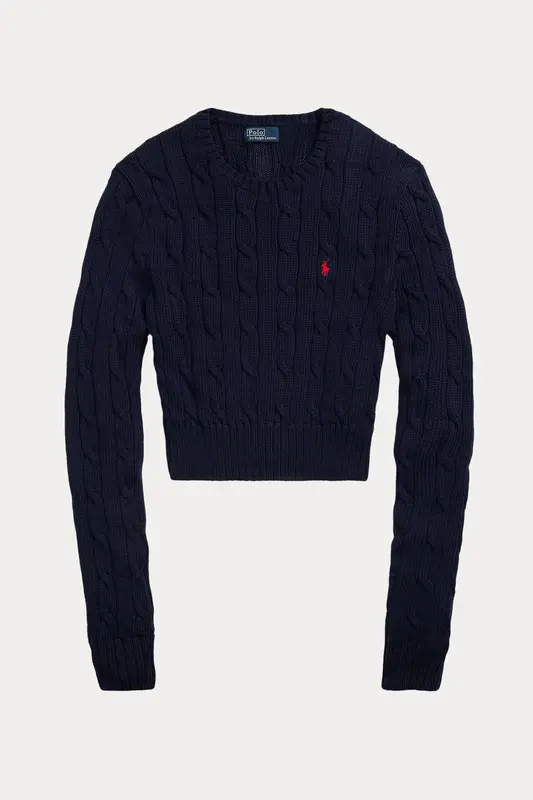Polo Ralph Lauren Slim Fit Yuvarlak Yaka Crop Saç Örgü Triko