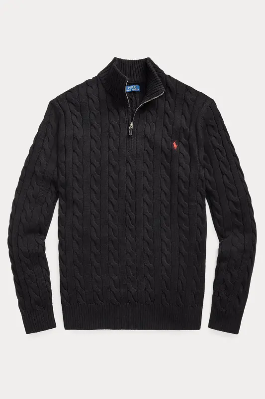 Polo Ralph Lauren Yarım Fermuarlı Dik Yaka Saç Örgü Triko