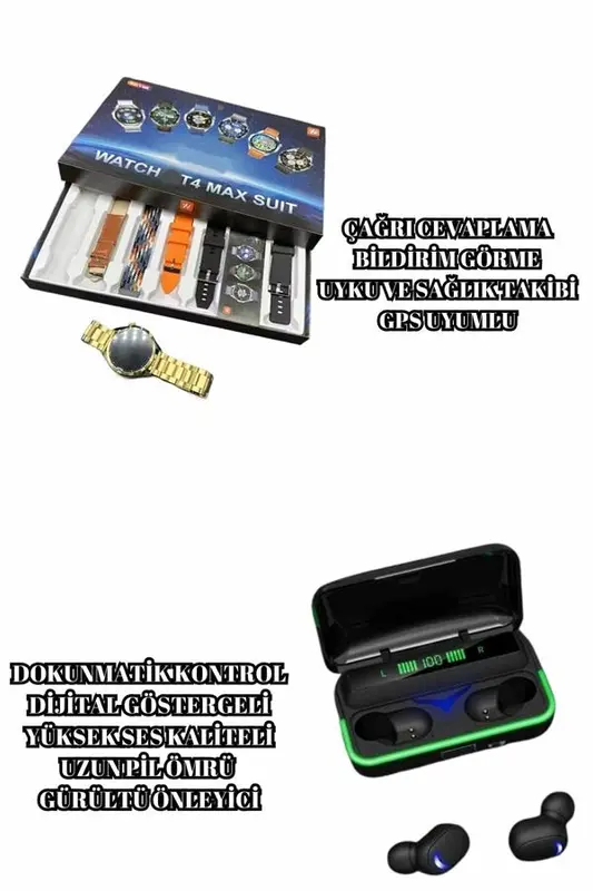 Powerbank Bluetooth Kulaklık Ve Akıllı Saat 7 Kordonlu Metal Kordon Plastik Kordon