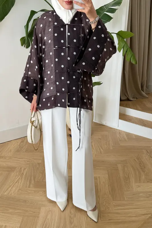 Puantiyeli Kimono Ceket Mürdüm