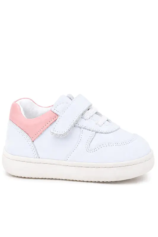 Rakerplus Bob Hakiki Deri Beyaz Nubuk Pembe Cırtlı Bebek Sneaker Ayakkabı