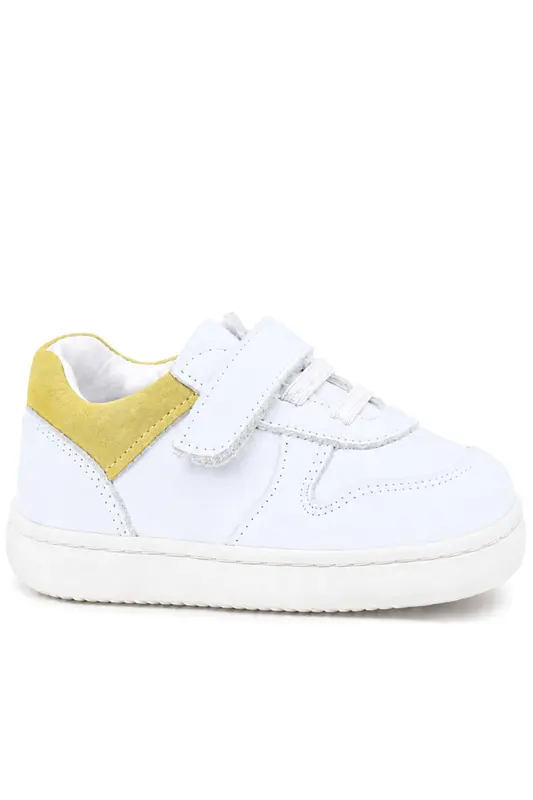 Rakerplus Bob Hakiki Deri Beyaz Nubuk Sarı Bebek Sneaker Ayakkabı