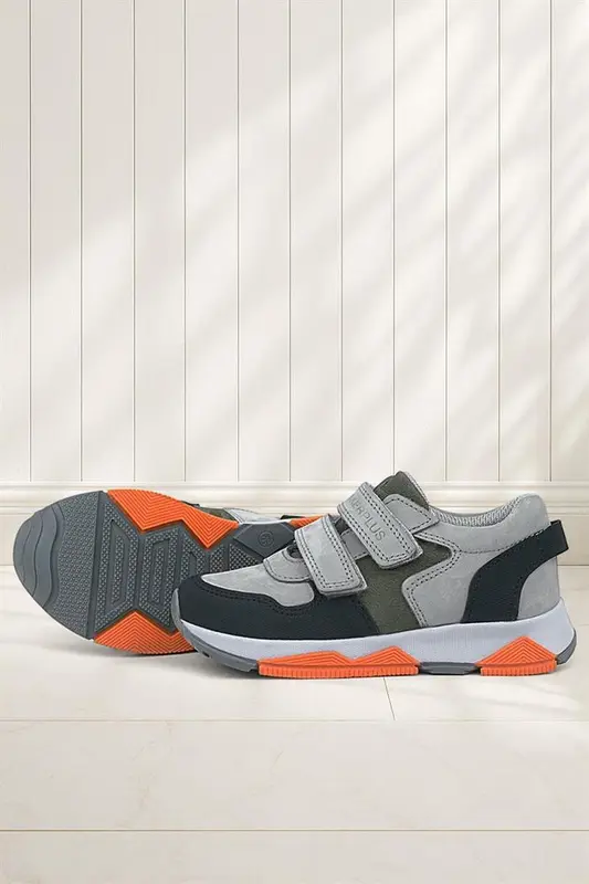 Rakerplus Hakiki Deri Gri Siyah Çocuk Sneakers Spor Ayakkabı