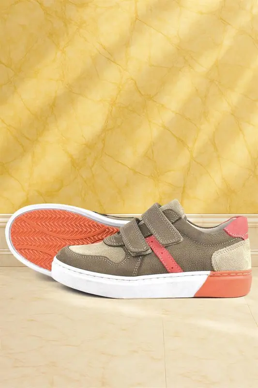 Rakerplus Hakiki Deri Kum Rengi Cırtlı Erkek Çocuk Sneaker