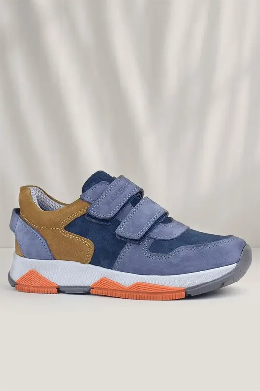 Rakerplus Hakiki Deri Mavi Süet Taba Çocuk Cırtlı Sneakers Spor Ayakkabı