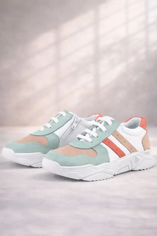 Rakerplus Hakiki Deri Yeşil Pembe Kız Çocuk Sneakers Ayakkabı