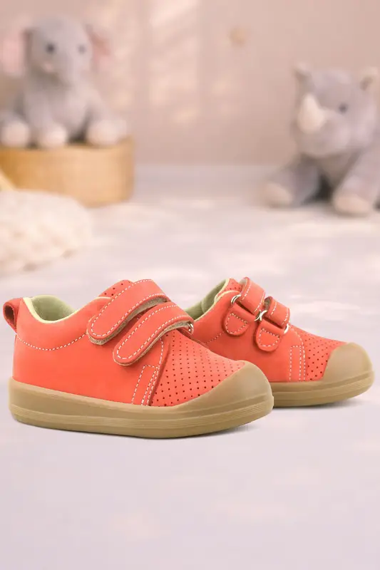 Rakerplus Sonic Hakiki Deri Turuncu Cırtlı Anatomik Bebek Spor Ayakkabı Sneaker