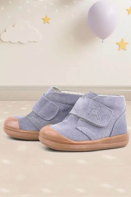 Rakerplus Yoohoo Hakiki Deri Gri Cırtlı Unisex Bebek Bot