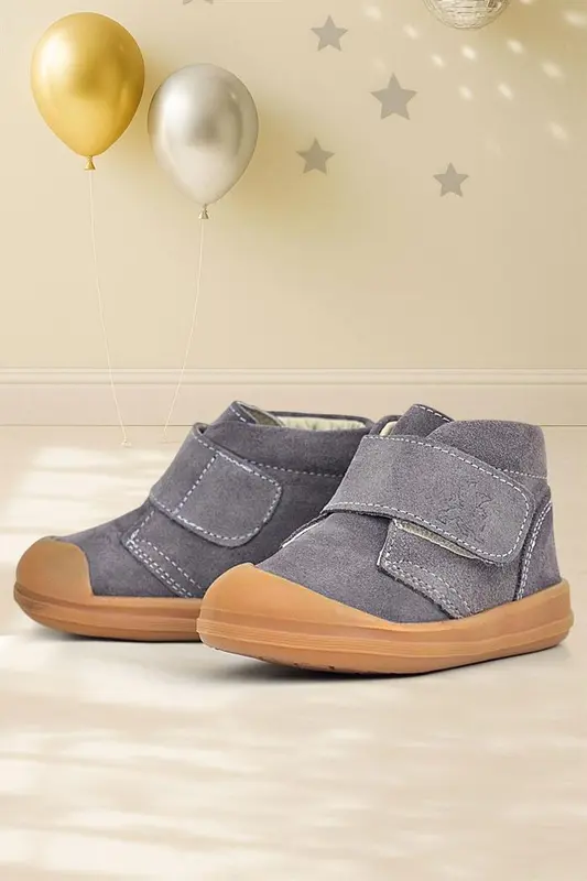 Rakerplus Yoohoo Hakiki Deri Koyu Gri Cırtlı Unisex Bebek Bot