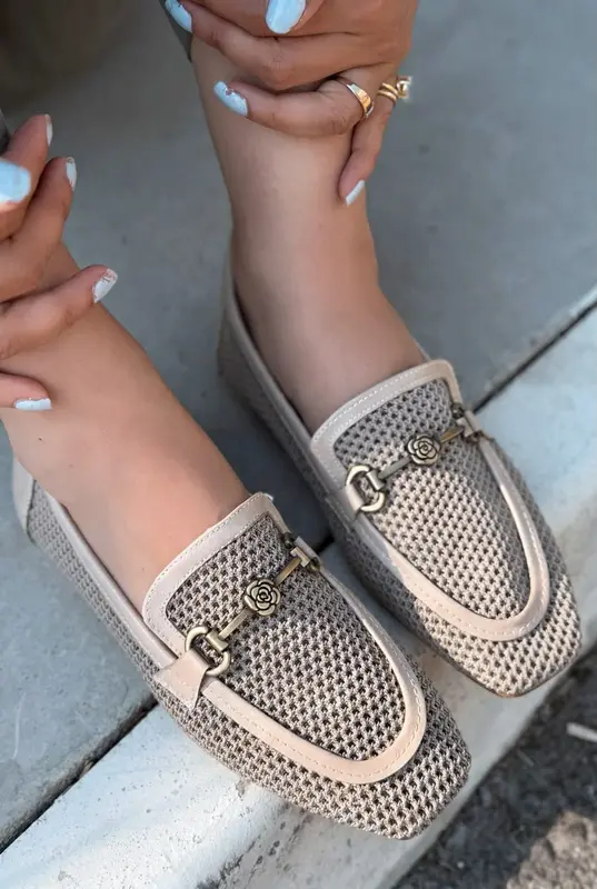 Raviel Bej Triko Örgü Kadın Loafer