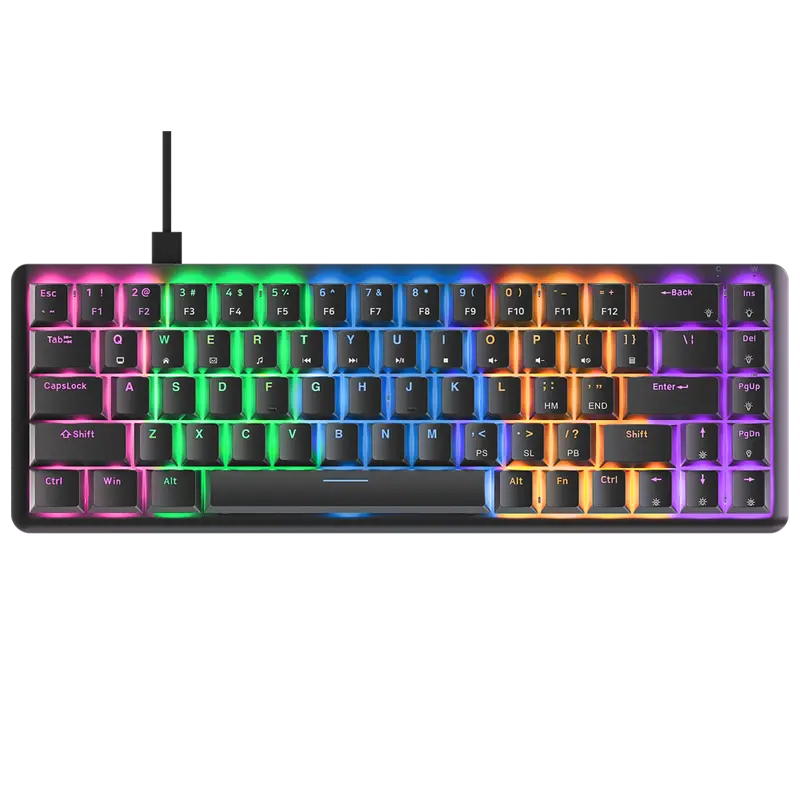 Rebel Low Profile Rainbow US Layout Red Switch Mekanik Oyuncu Klavyesi-Siyah