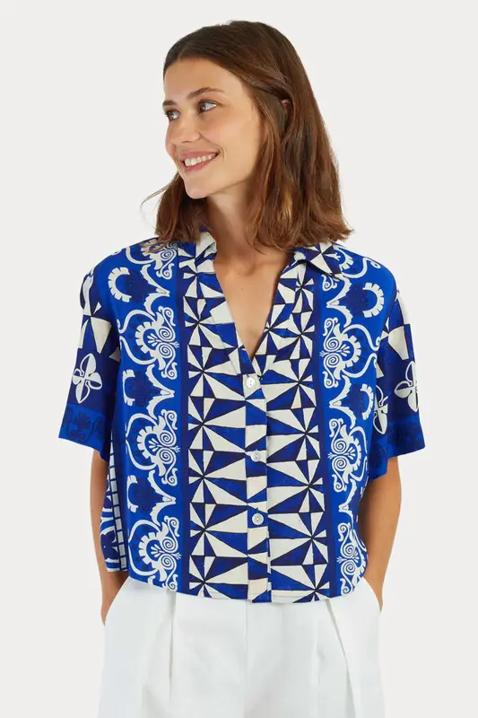 Rene Derhy Anicette Relaxed Fit Etnik Desenli Bluz