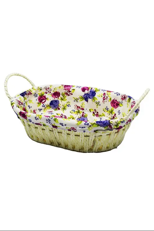 Renkli Bezli Oval Hasır Ekmek Sepeti -8821