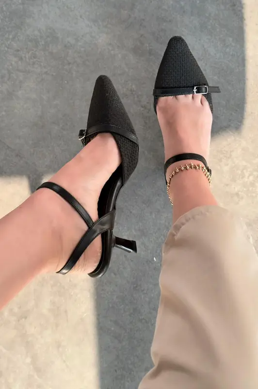 Rensowa Hasır siyah Mat Deri Kadın Stiletto