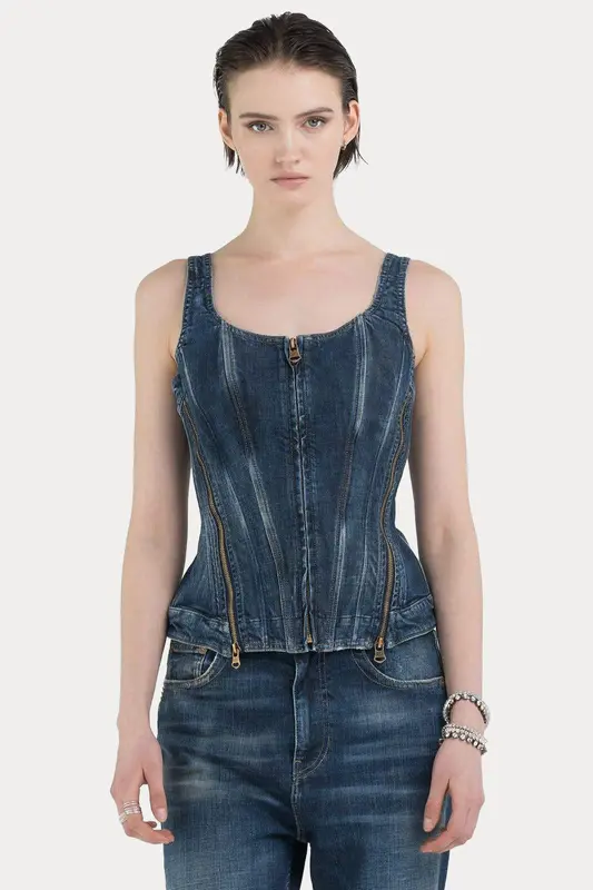 Replay Fermuarlı Denim Bluz