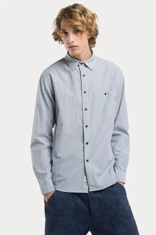 Replay Regular Fit Cep Detaylı Çizgili Gömlek