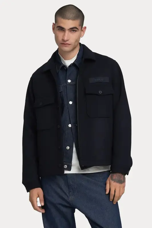 Replay Regular Fit Cep Detaylı Logolu Yün Ceket