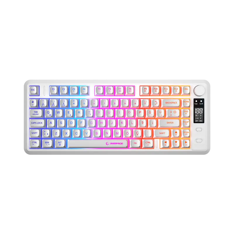 RM-K87 ZERON - 2.4G + BT Wireless RGB Q 75 Membrane Oyuncu Klavyesi-Beyaz