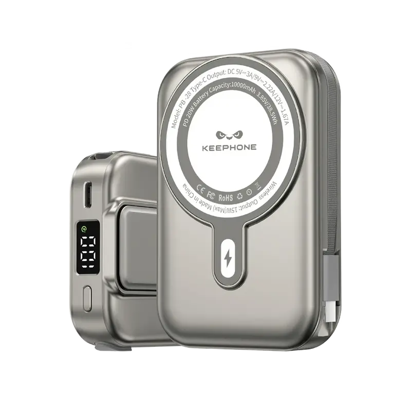 Roger 10.000 mAh 20W Type-C 20W Lightning 15W Kablosuz Şarj PD Magsafe Powerbank - Titanyum