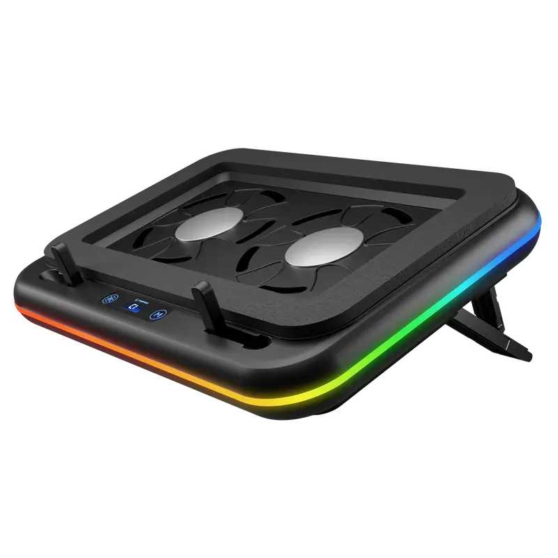 S55 Angel Led Ekranlı RGB 2 Fanlı 14-17 inç Notebook Soğutucu Stand-Siyah