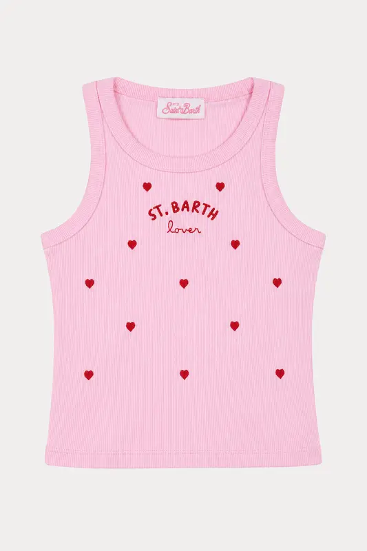 Saint Barth 4-8 Yaş Kız Çocuk Slim Fit Kalp Temalı Logolu Streç T-shirt
