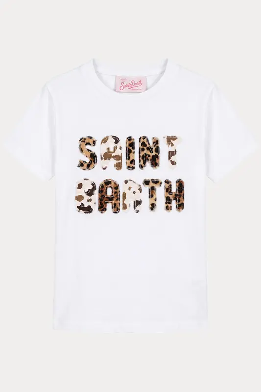 Saint Barth 6-8 Yaş Kız Çocuk Leopar Desen Logolu T-shirt