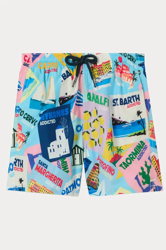 Saint Barth Beli Lastikli Desenli Şort Mayo