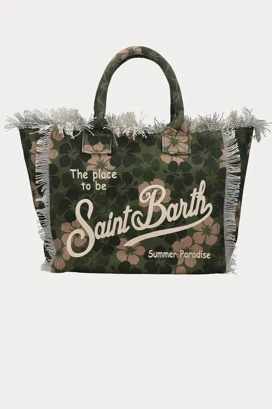 Saint Barth Large Çiçek Desen Logolu Kanvas Çanta