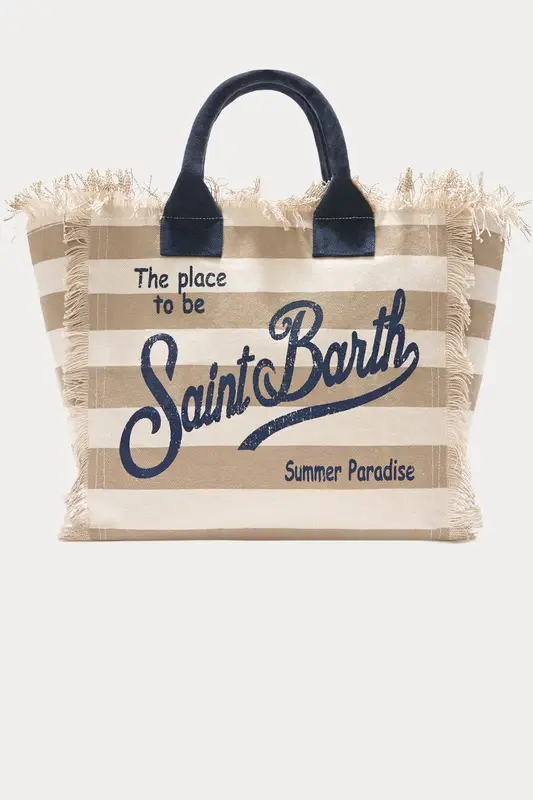 Saint Barth Large Çizgili Logolu Kanvas Çanta