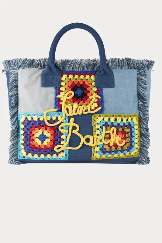 Saint Barth Large Nakış Logo Desenli Denim Çanta