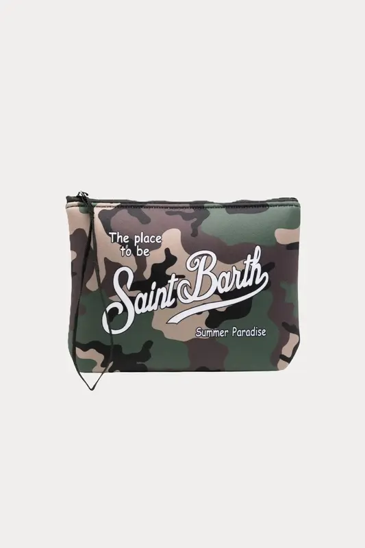Saint Barth Mini Kamuflaj Desen Logolu Clutch Çanta