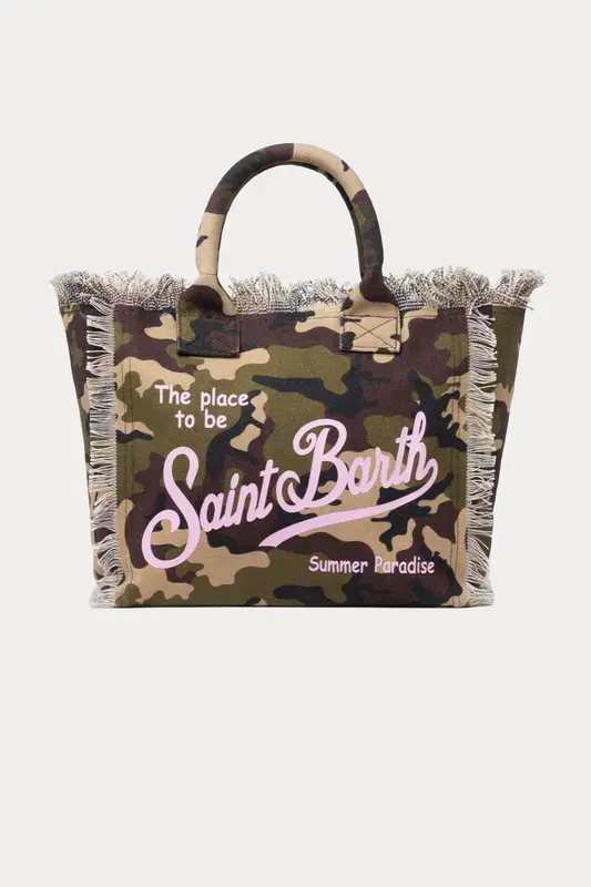 Saint Barth Small Kamuflaj Desen Logolu Kanvas Çanta