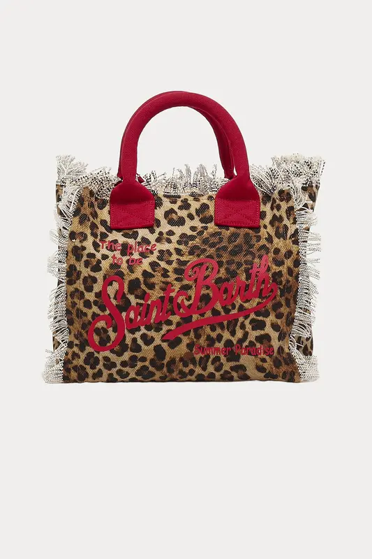 Saint Barth Small Leopar Desen Logolu Kanvas Çanta
