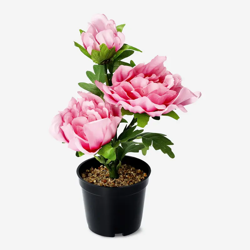 Saksıda Pembe Yapay Gül 22 cm