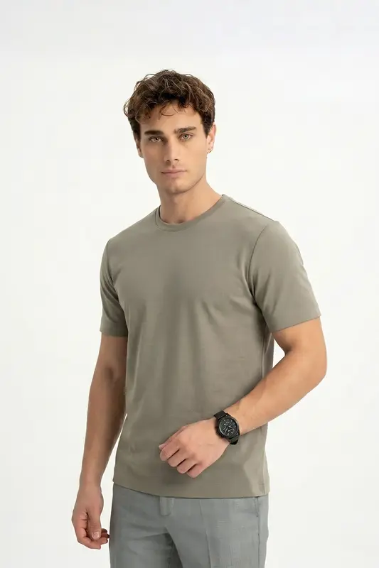 SAMURLU Haki Poly Viskon Likralı T-Shirt