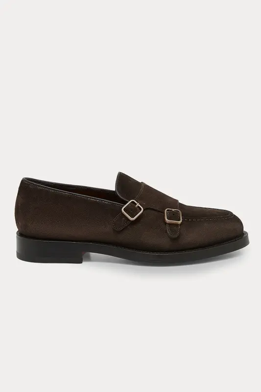 Santoni Goodyear Taban Süet Çift Tokalı Loafer Ayakkabı