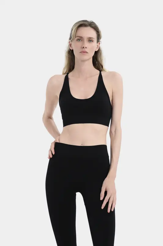 Seamless Çapraz Askılı Spor Bra W263  - Siyah