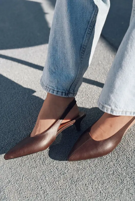 Selor Hakiki Deri Acı Kahve Mat Deri Kadın Stiletto