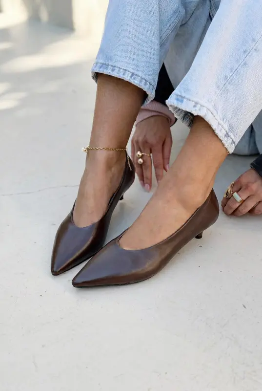 Seranis Acıkahve Mat Hakiki Deri Kadın Stiletto