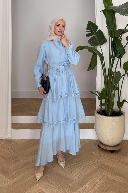 Serena Güpürlü Elbise Mavi