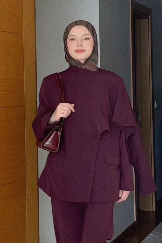 Şeyma Polat Damar'ın Tercihi-Atkılı Blazer Ceket Bordo