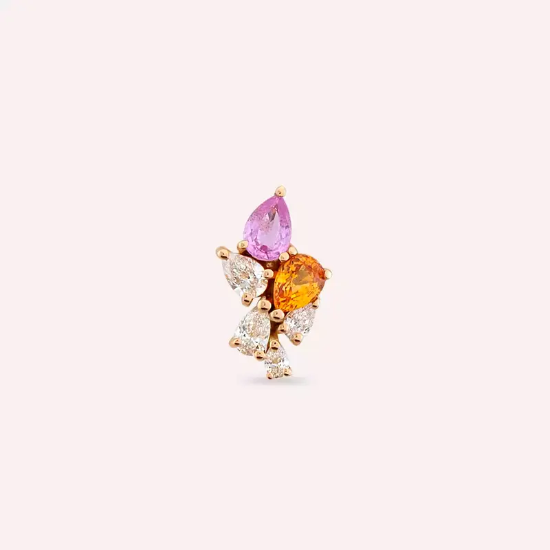 Sheaf Pırlanta ve Multicolor Safir Taşlı Rose Altın Tek Küpe