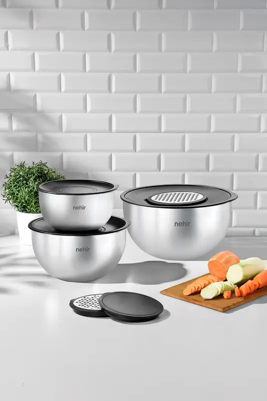 Silver Çelik Saten 9 Parça Rendeli Karıştırma Kabı Takımı