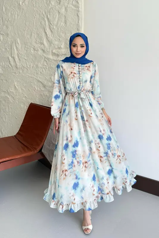 Soft Desenli Elbise Mavi